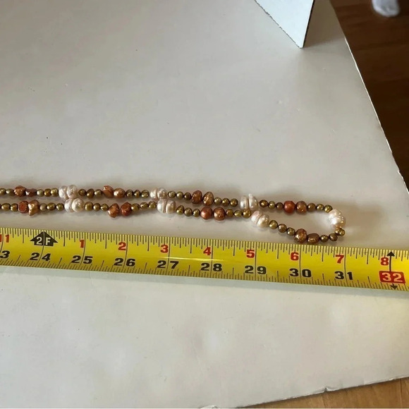 Vtg Extra Long Freshwater Pearl & Coral Necklace - Picture 5 of 5